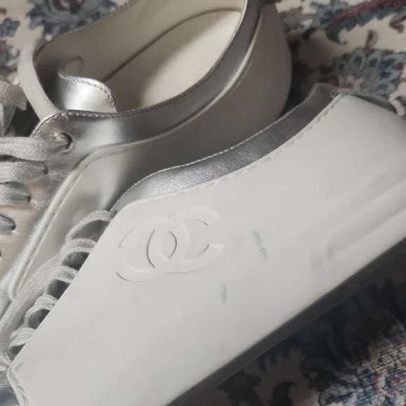 CHANEL Women's Metallic Silver Sneakers - Picture 3 of 17